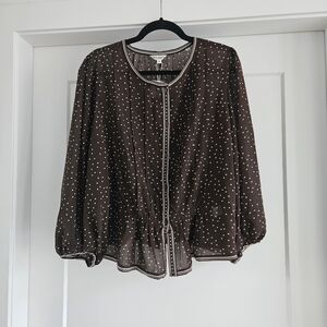 Max Studio Chocolate Brown Blouse with Cream Dots Size XL